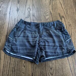 Athleta Womens Black Gray Striped Athletic Running Shorts with Liner Size Medium